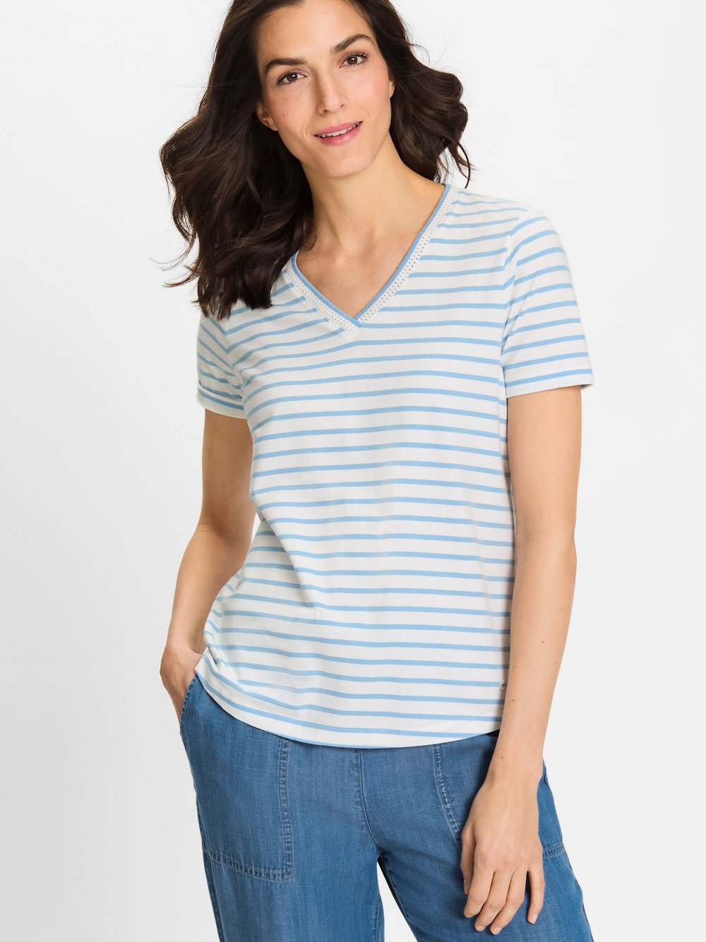 Olsen Shirt Damen Baumwolle blau gestreift, 38