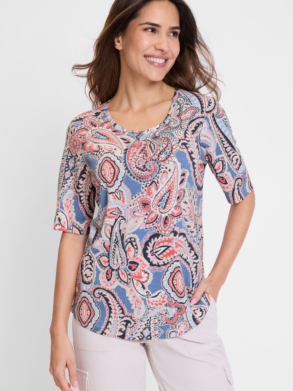 Olsen T-Shirt Damen Baumwolle rosa gemustert, 48