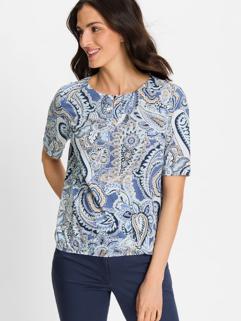 Olsen Shirt Damen Baumwolle blau gemustert, 46