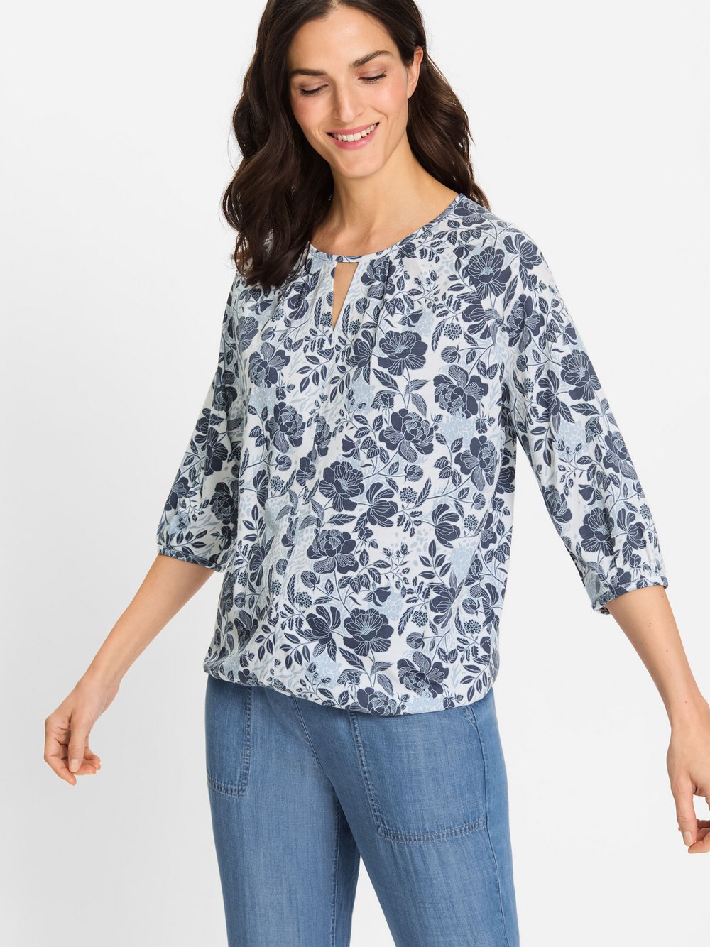 Olsen T-Shirt Damen Baumwolle blau gemustert, 46