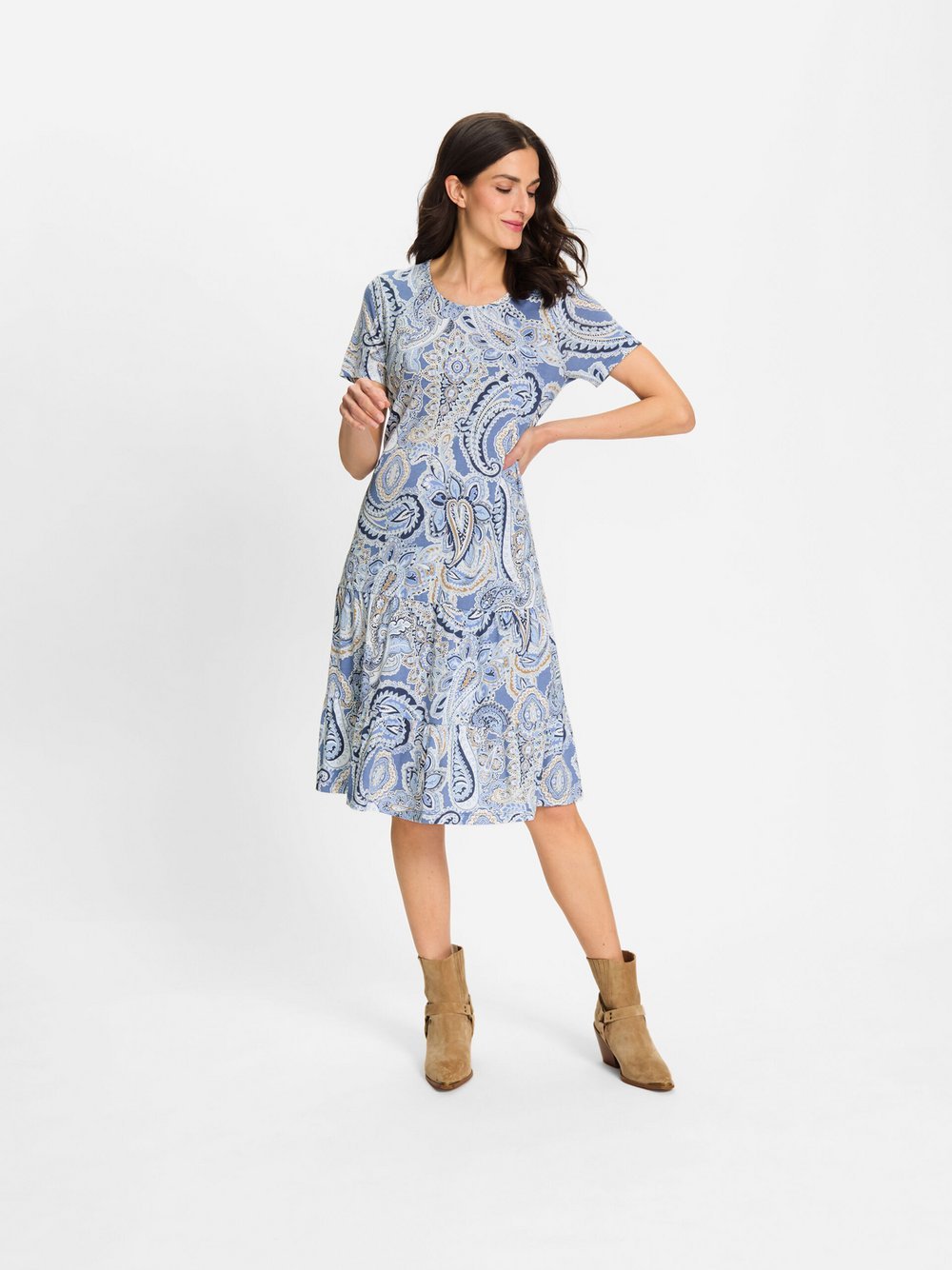 Olsen Jerseykleid Damen Baumwolle blau gemustert, 40