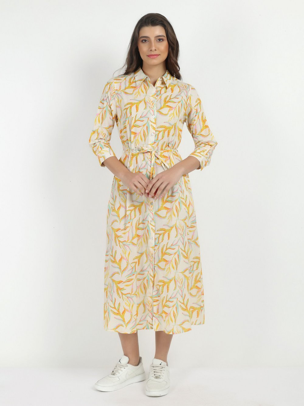 Vicci Germany Blusenkleid Damen Baumwolle gelb gemustert, 44