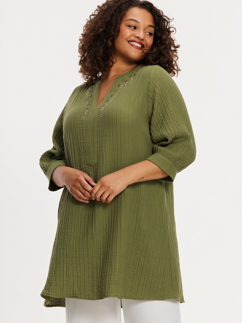 Thumbnail - YOEK Tunika Damen Baumwolle grün, 42-44