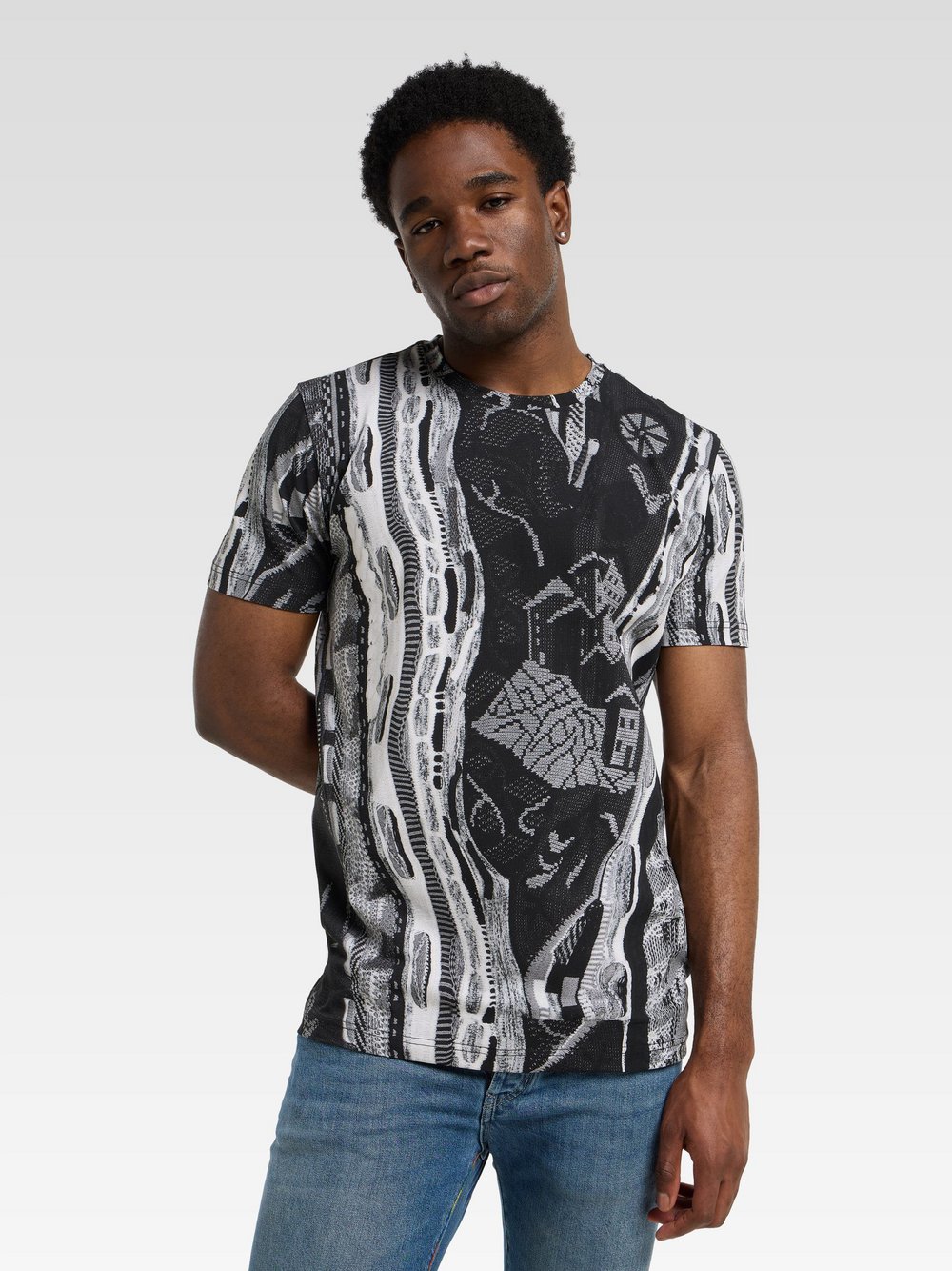 Thumbnail - Carlo Colucci T-Shirt Herren Baumwolle schwarz gemustert, M