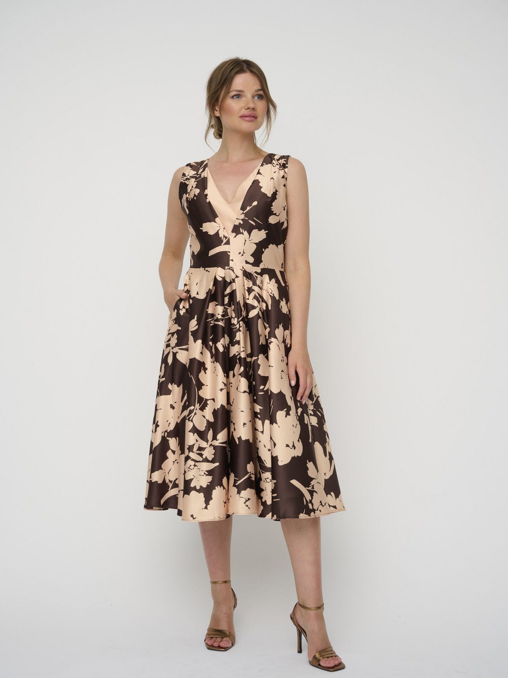 Thumbnail - Kleo Abendkleid Damen braun gemustert, 44