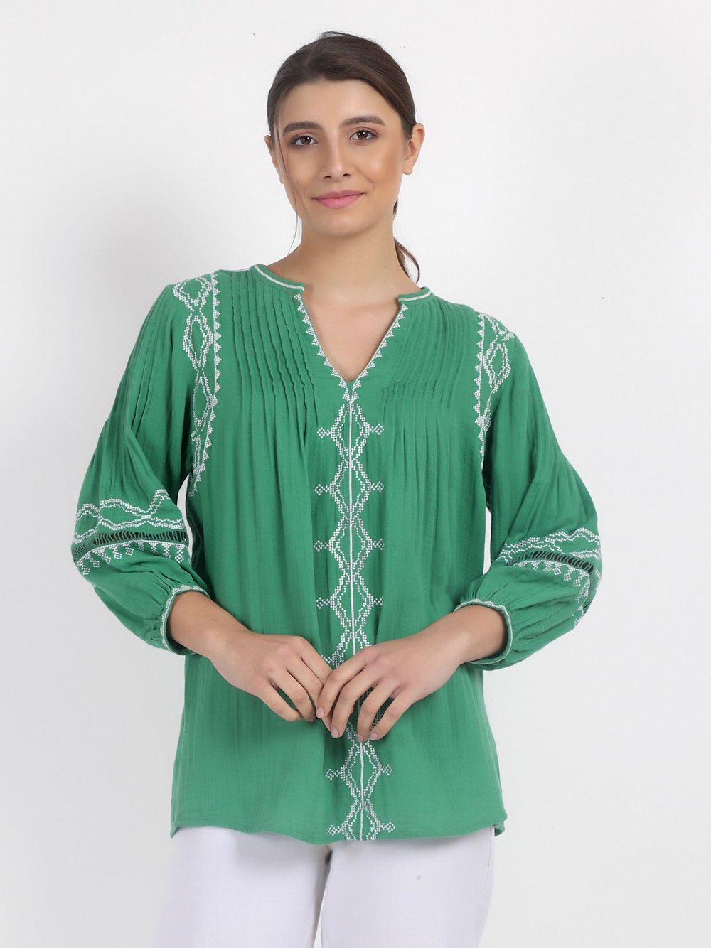Vicci Germany Tunikabluse Damen Baumwolle grün bedruckt, 40
