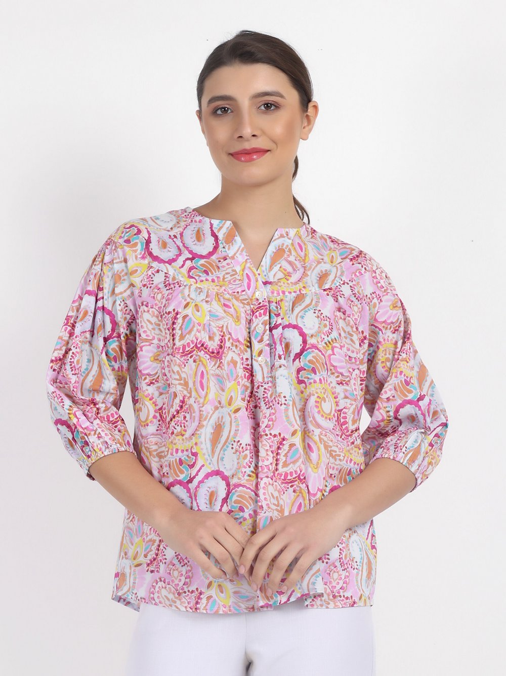 Vicci Germany Bluse Damen Baumwolle rosa bedruckt, 38