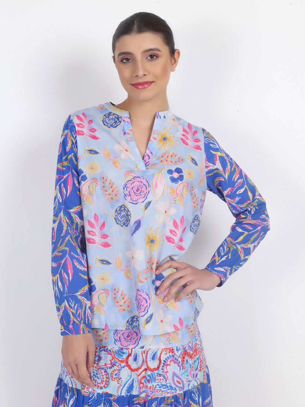 Thumbnail - Vicci Germany Bluse Damen Baumwolle blau gemustert, 44