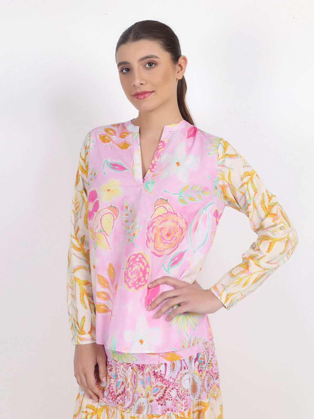 Thumbnail - Vicci Germany Bluse Damen Baumwolle rosa gemustert, 46