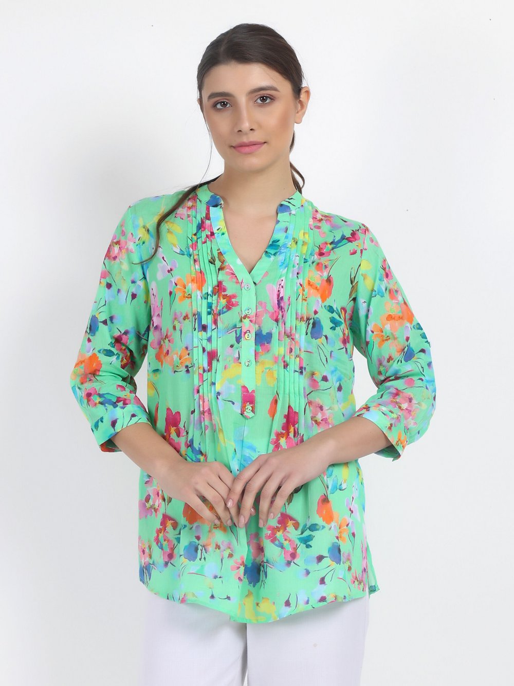 Thumbnail - Vicci Germany Bluse Damen Baumwolle grün gemustert, 44