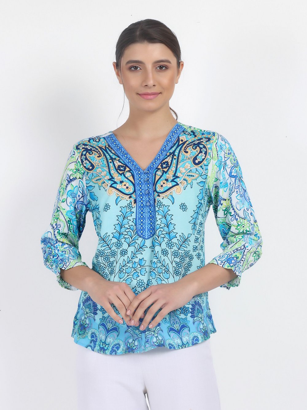 Vicci Germany Bluse Damen Viskose blau gemustert, 36