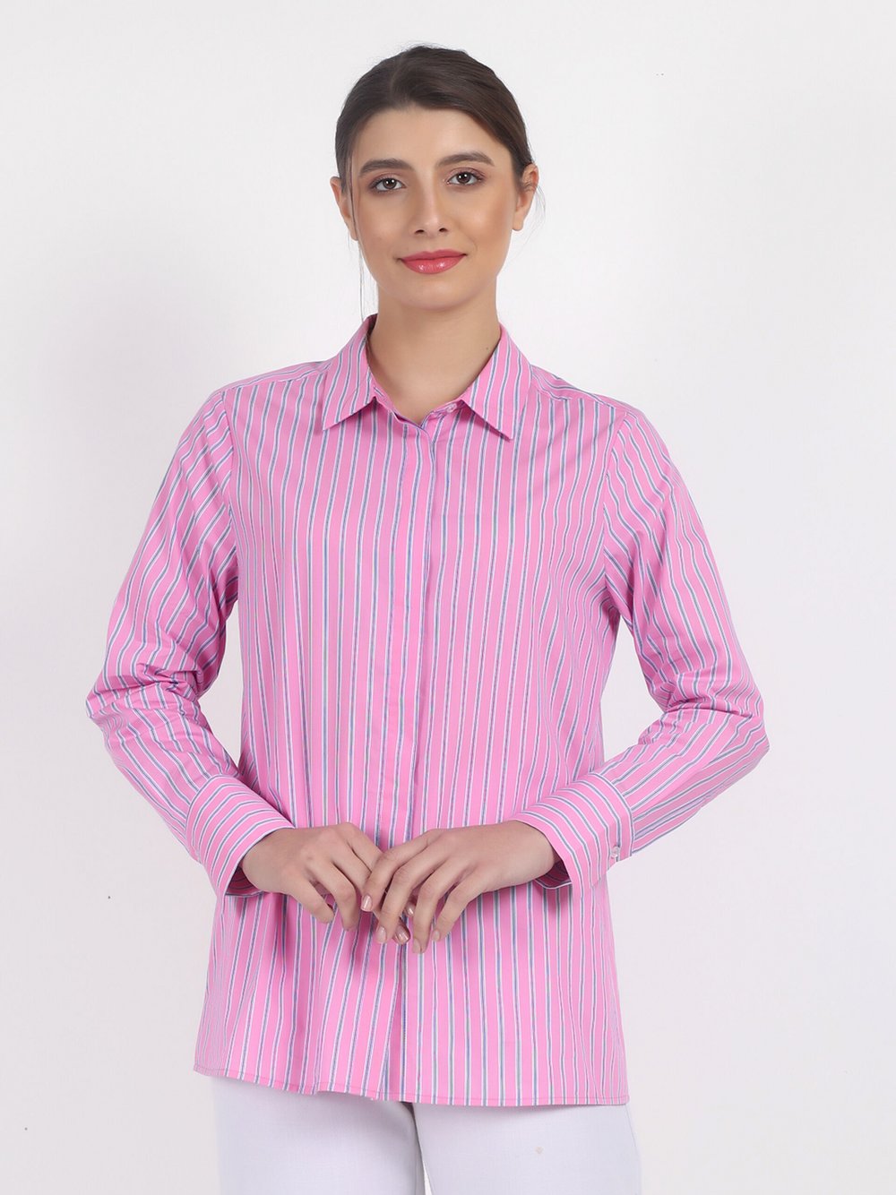 Thumbnail - Vicci Germany Hemdbluse Damen Baumwolle rosa gestreift, 40