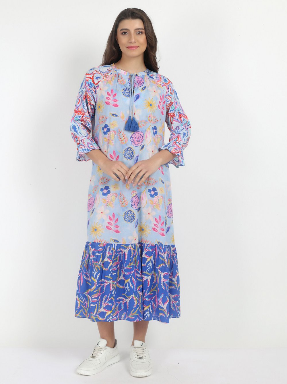 Vicci Germany Maxikleid Damen Baumwolle blau gemustert, 36