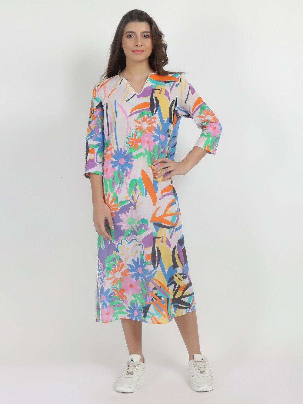 Thumbnail - Vicci Germany Maxikleid Damen Baumwolle mehrfarbig gemustert, 44