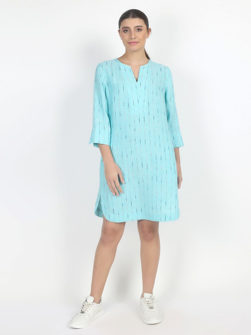 Thumbnail - Vicci Germany Midikleid Damen Leinen grün gestreift, 46