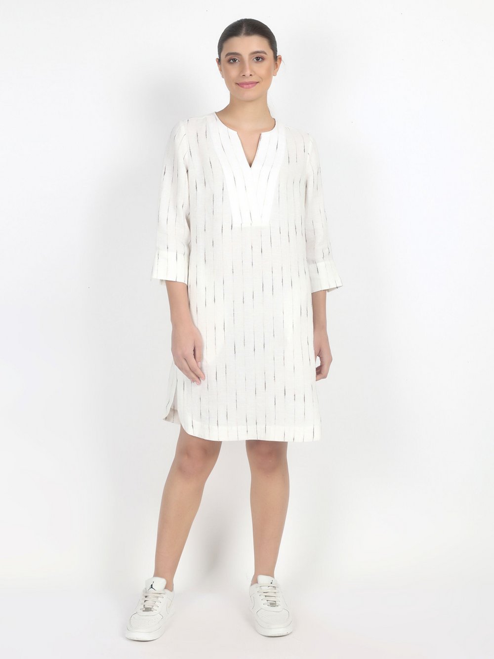 Vicci Germany Midikleid Damen Leinen weiß gestreift, 38