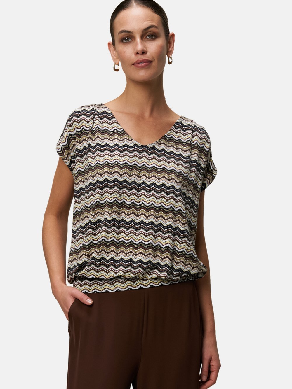 zero Shirt Damen Viskose beige gemustert, 34