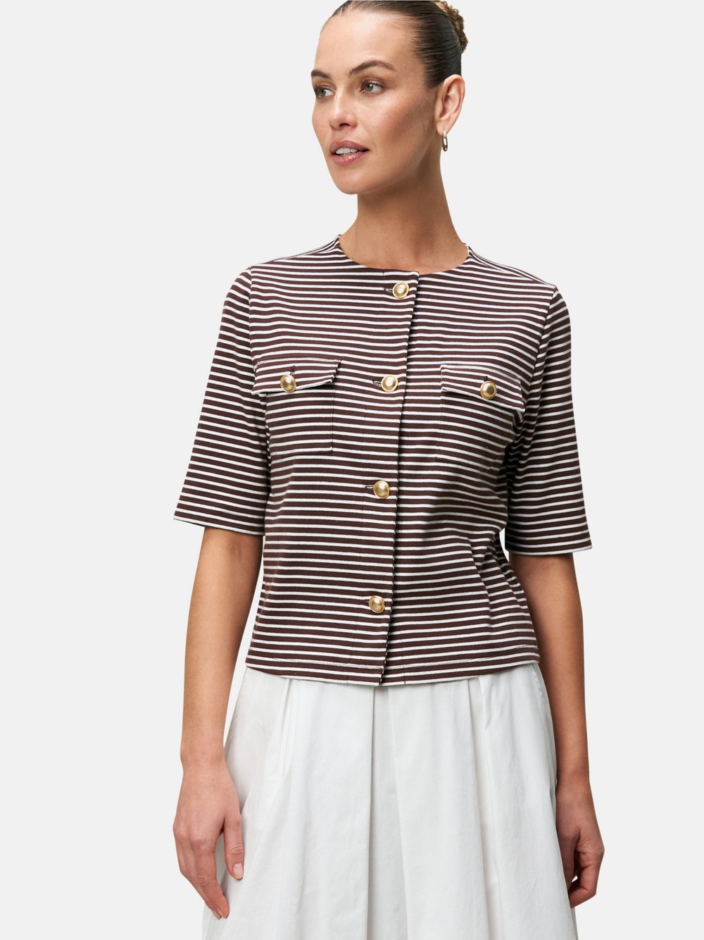 zero Blazer-Jacke Damen Baumwolle braun gestreift, 34