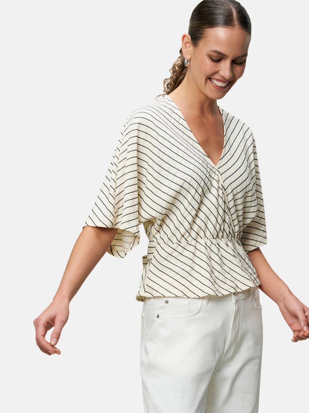 zero Bluse Damen weiß gestreift, 34