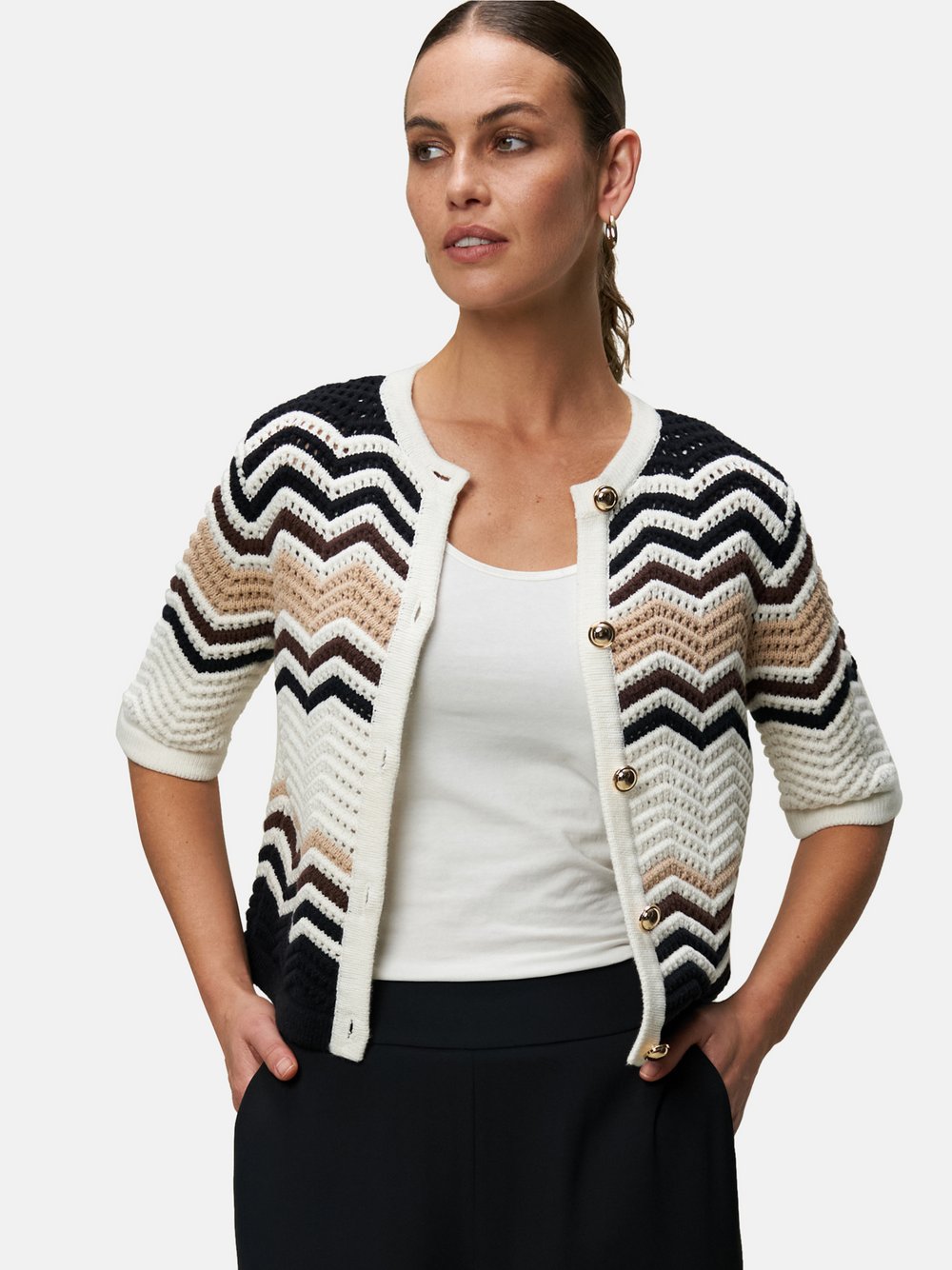zero Strickjacke Damen Baumwolle braun gemustert, S