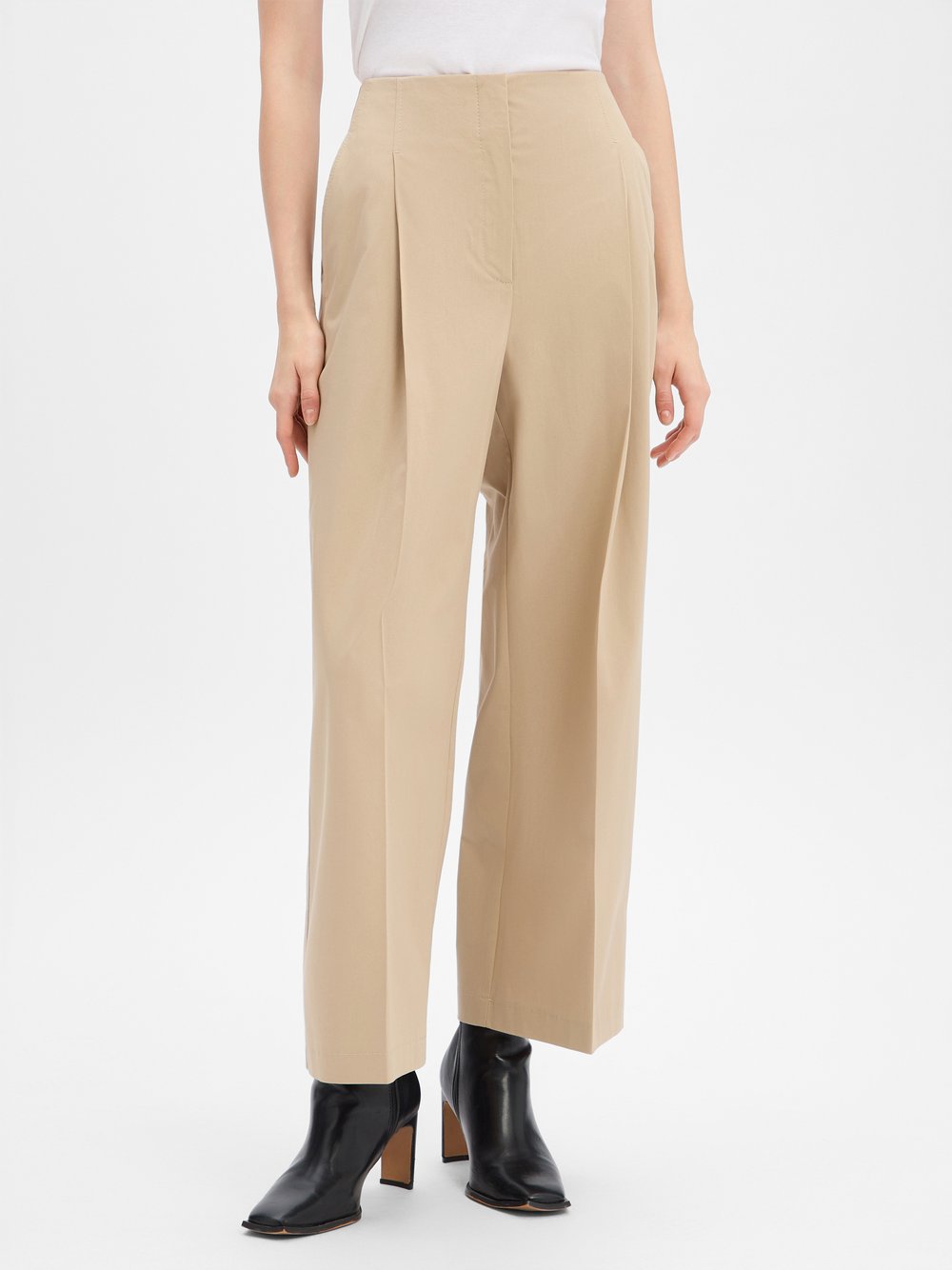 BOSS Bundfaltenhose Damen Baumwolle beige, 38