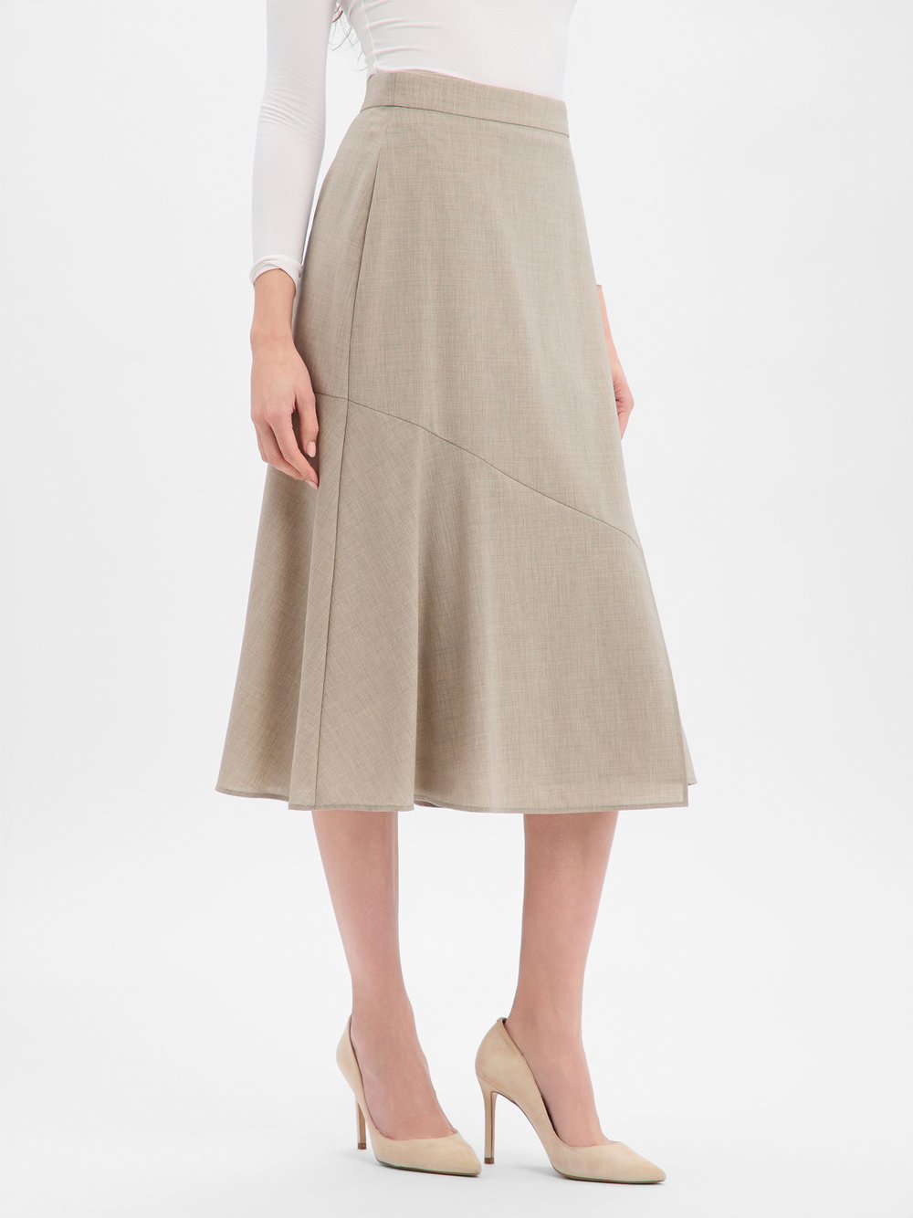 BOSS Midirock aus Schurwolle Damen beige meliert, 34