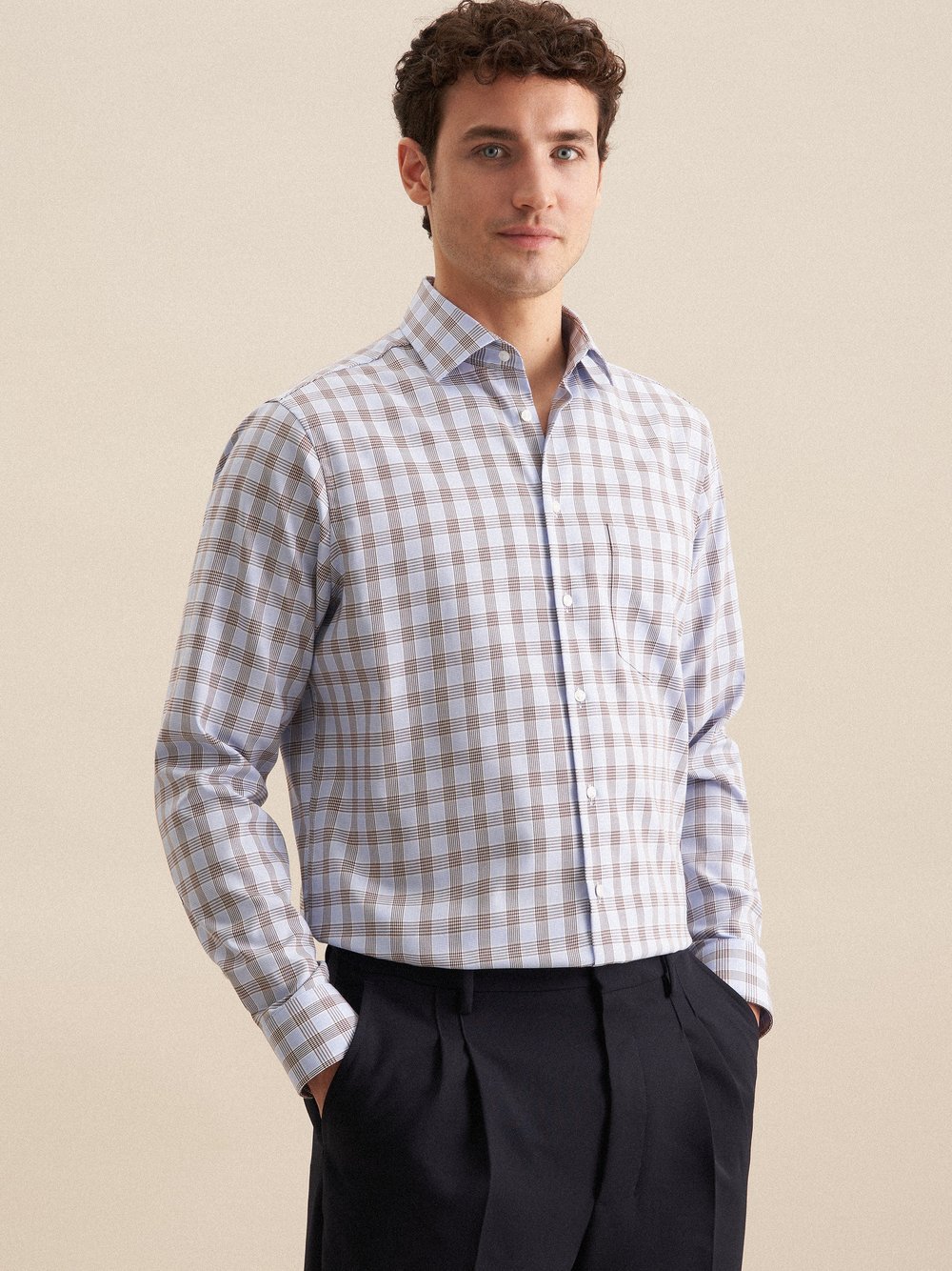 Seidensticker Business Hemd Herren Regular Fit Baumwolle braun kariert, 45