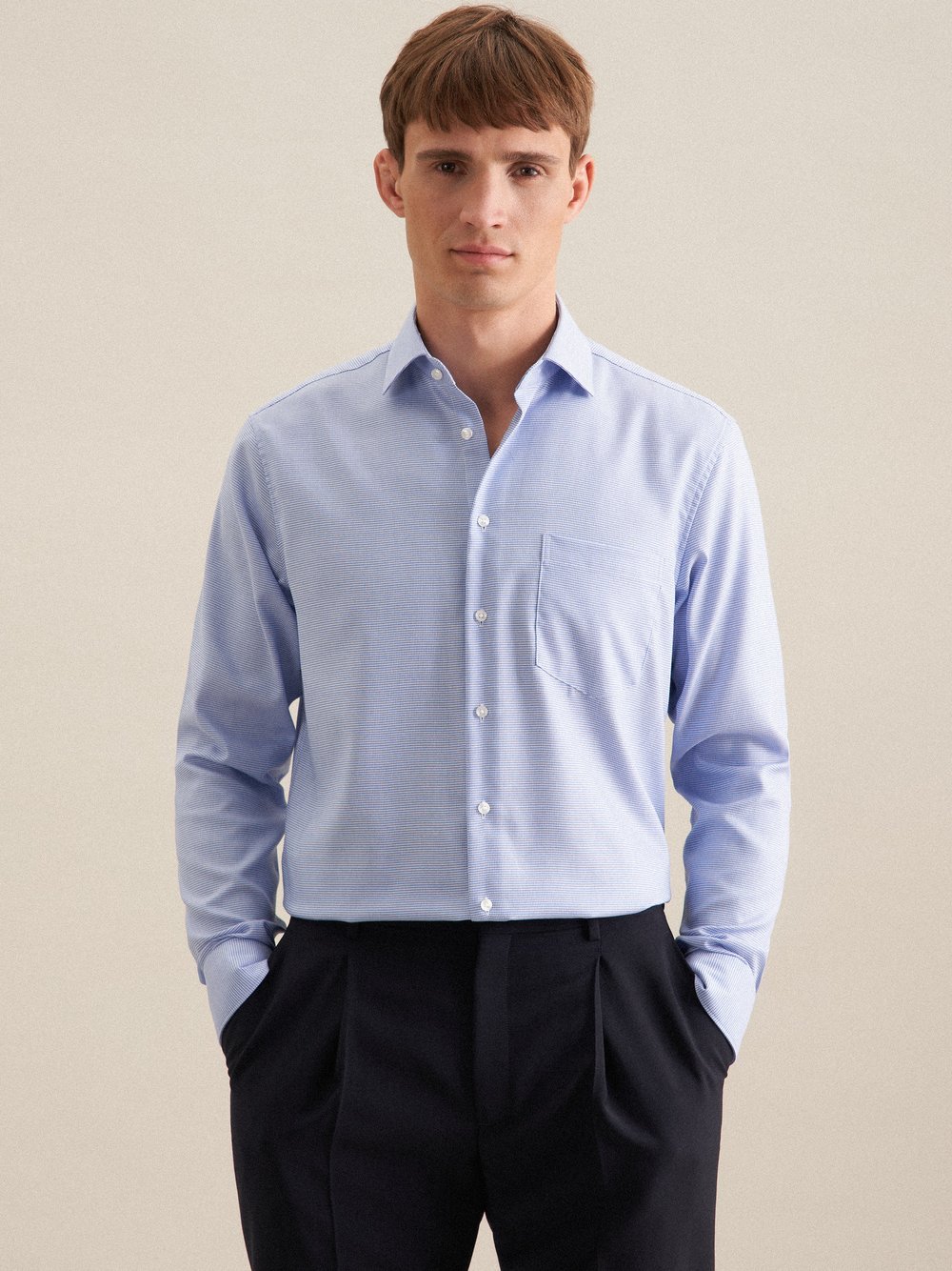 Seidensticker Business Hemd Herren Comfort Fit Baumwolle blau strukturiert, 50