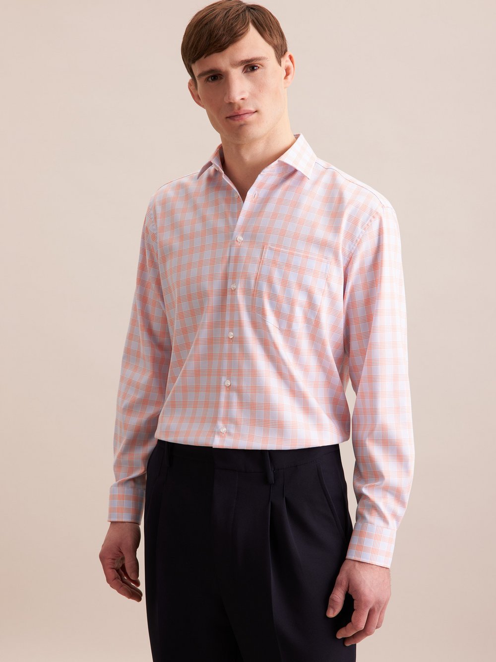Seidensticker Business Hemd Herren Comfort Fit Baumwolle orange kariert, 50