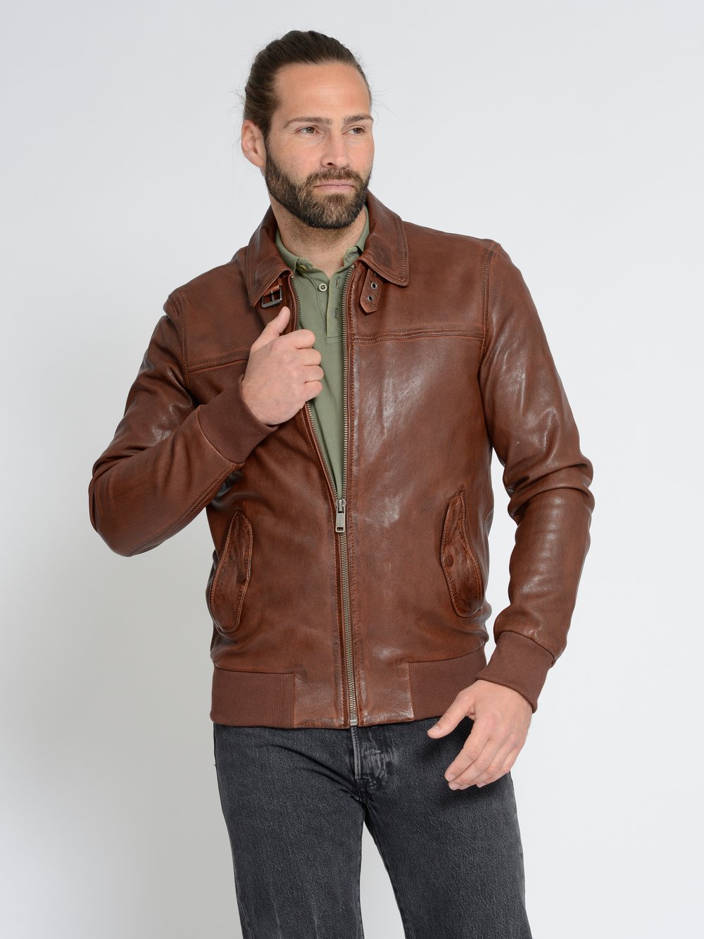 Thumbnail - Mustang Lederblouson Herren braun, S