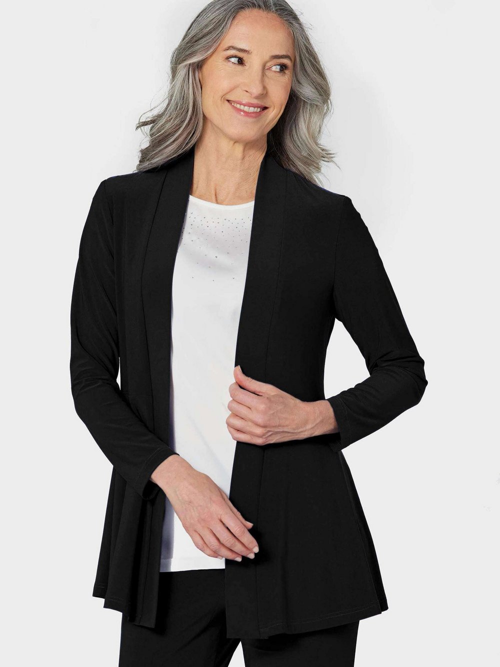 Goldner Jersey-Longjacke Damen schwarz, 50