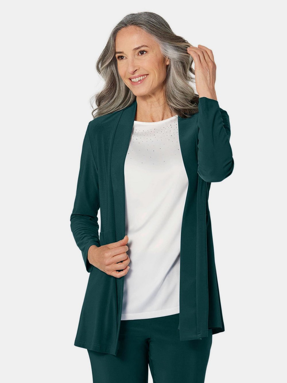 Goldner Jersey-Longjacke Damen grün, 42