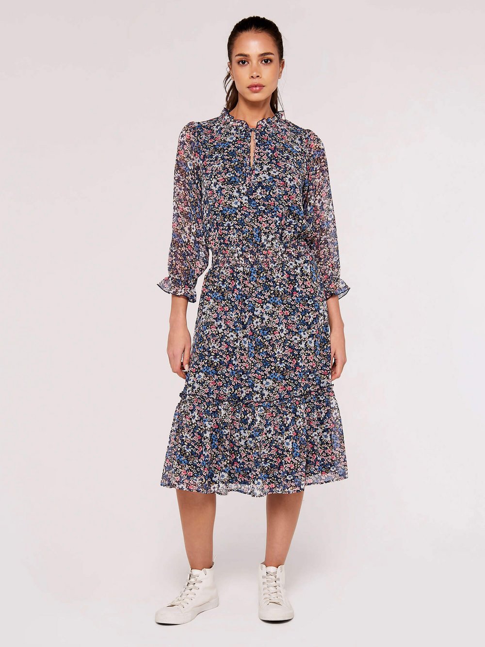 Apricot Midikleid Damen blau gemustert, 40