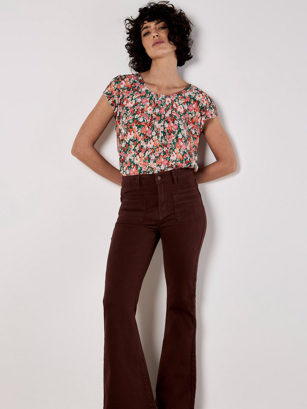 Thumbnail - Apricot Bluse Damen Viskose grün gemustert, 38