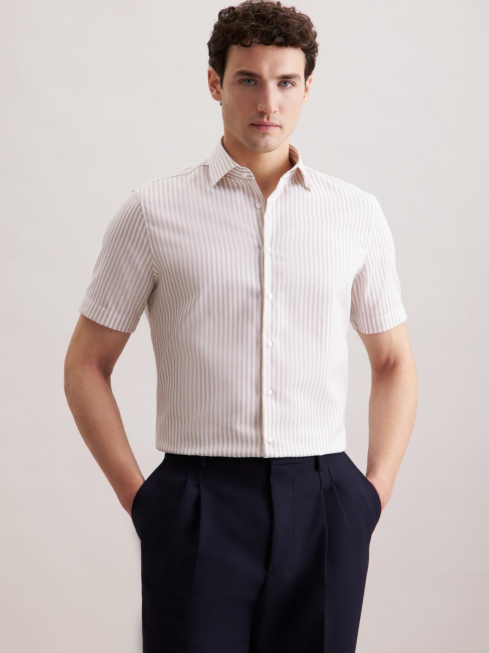 Seidensticker Business Hemd Herren Slim Fit Baumwolle beige gestreift, 42