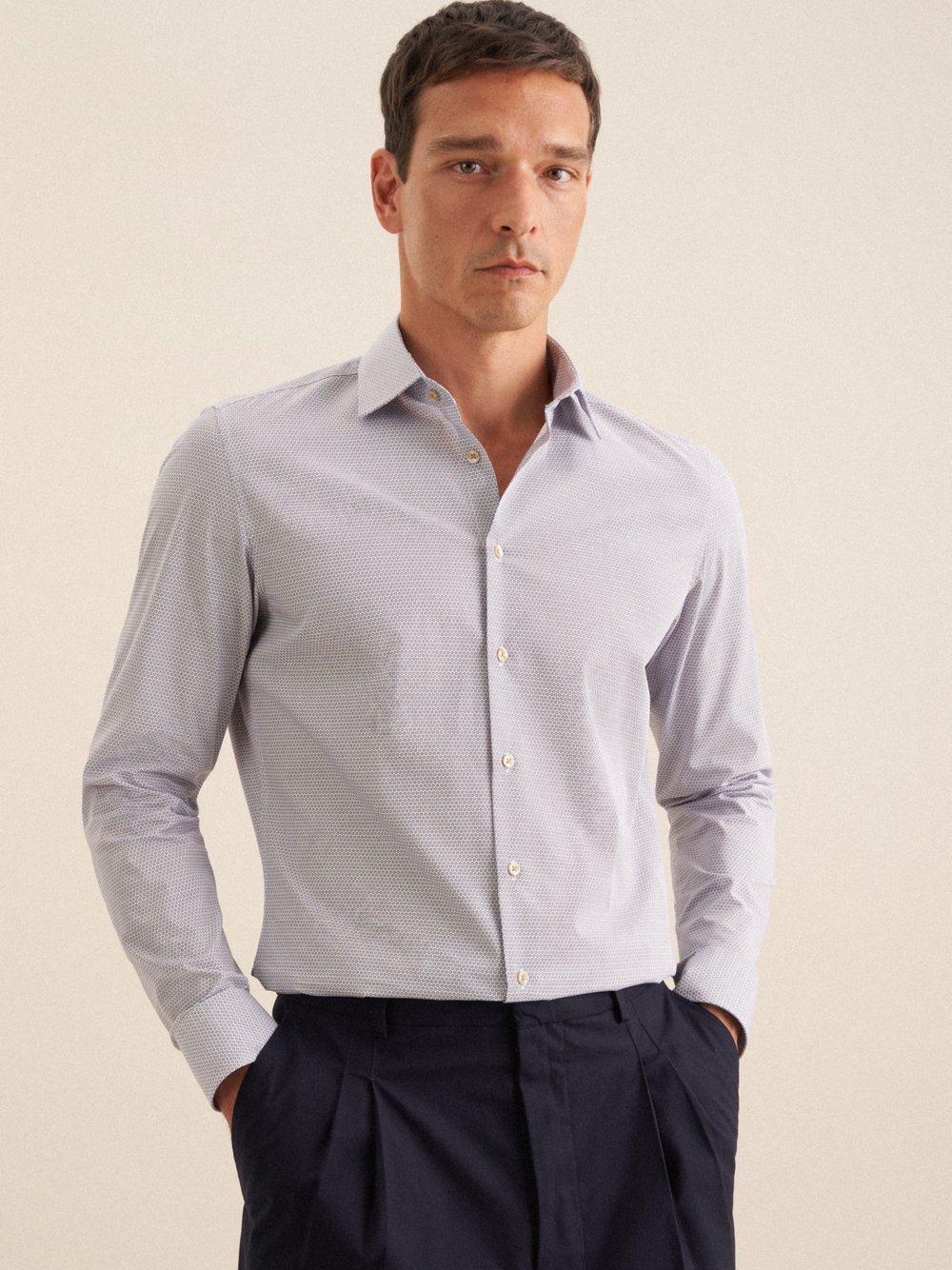 Seidensticker Business Hemd Herren Slim Fit Baumwolle beige bedruckt, 43