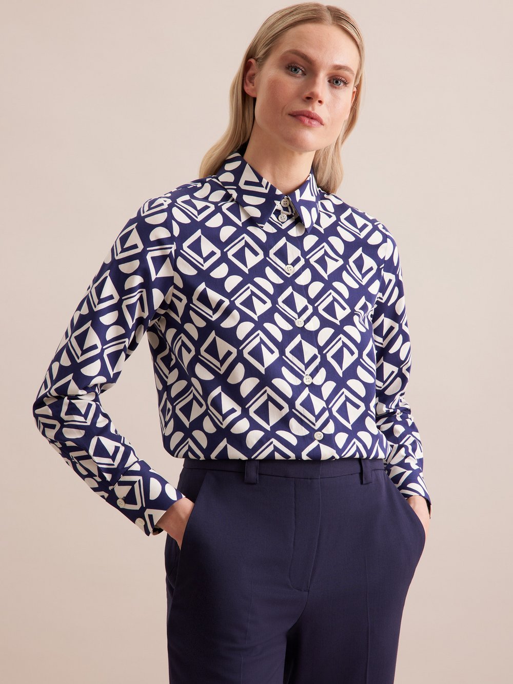 Thumbnail - Seidensticker Hemdbluse Damen Baumwolle blau gemustert, 44