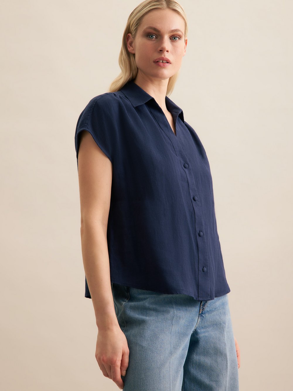 Seidensticker Hemdbluse Damen Leinen blau, 38