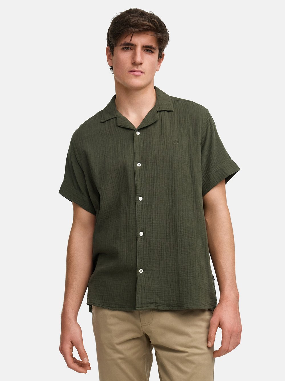 Kronstadt Hemd Kurzarm Herren Regular Fit Baumwolle grün, XL