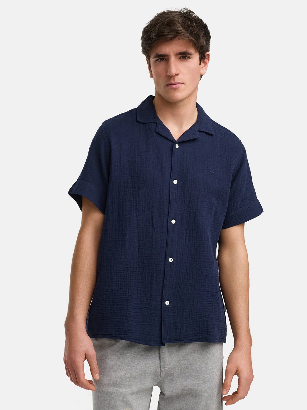 Kronstadt Hemd Kurzarm Herren Regular Fit Baumwolle blau, S