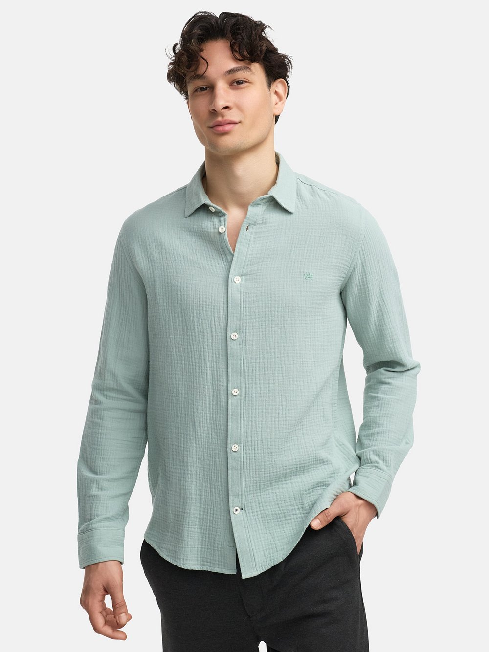 Kronstadt Hemd Langarm Herren Regular Fit Baumwolle grün, M