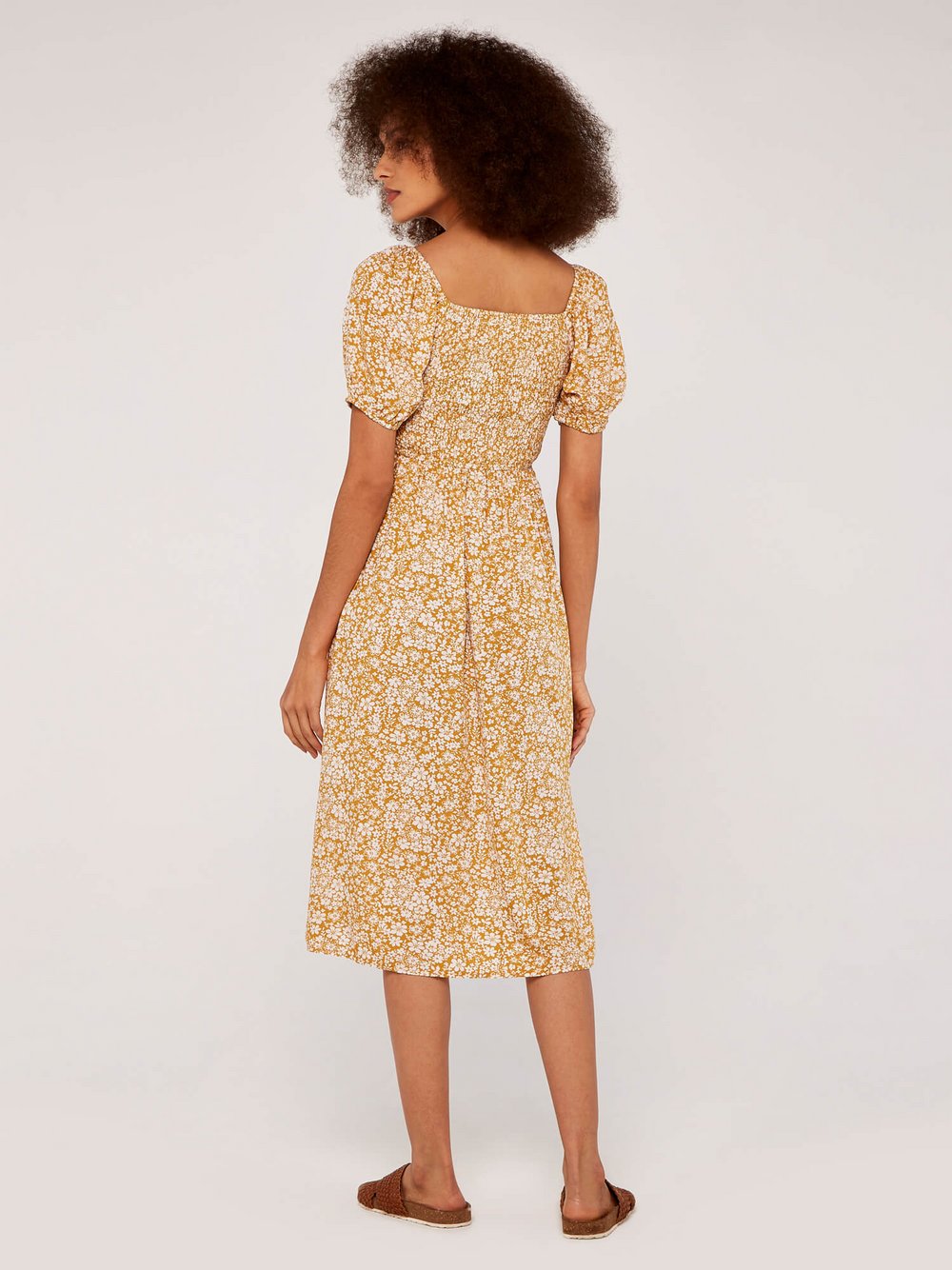Apricot Midikleid Damen Viskose gelb gemustert, 42