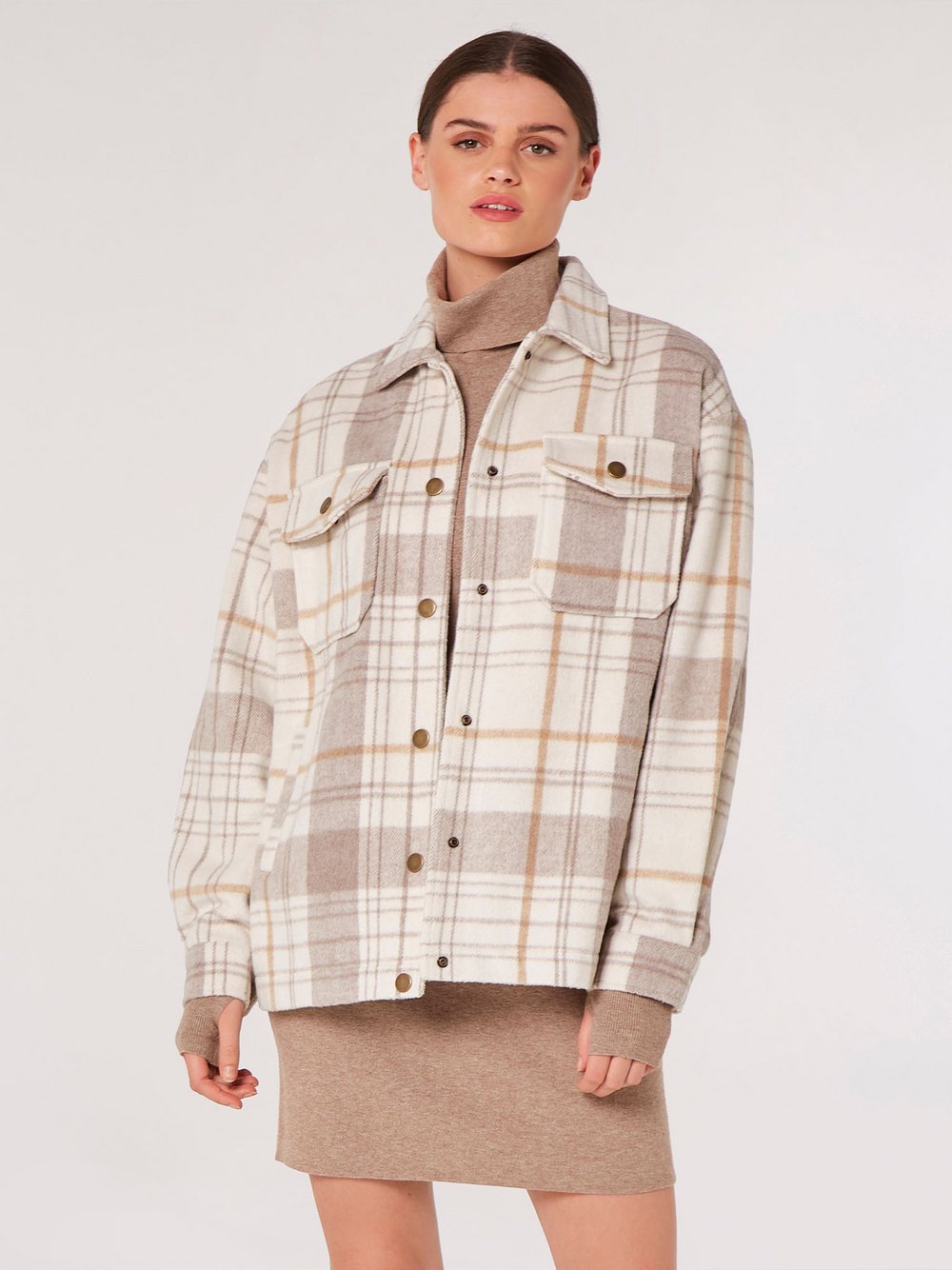Apricot Jacke Damen beige kariert, 40
