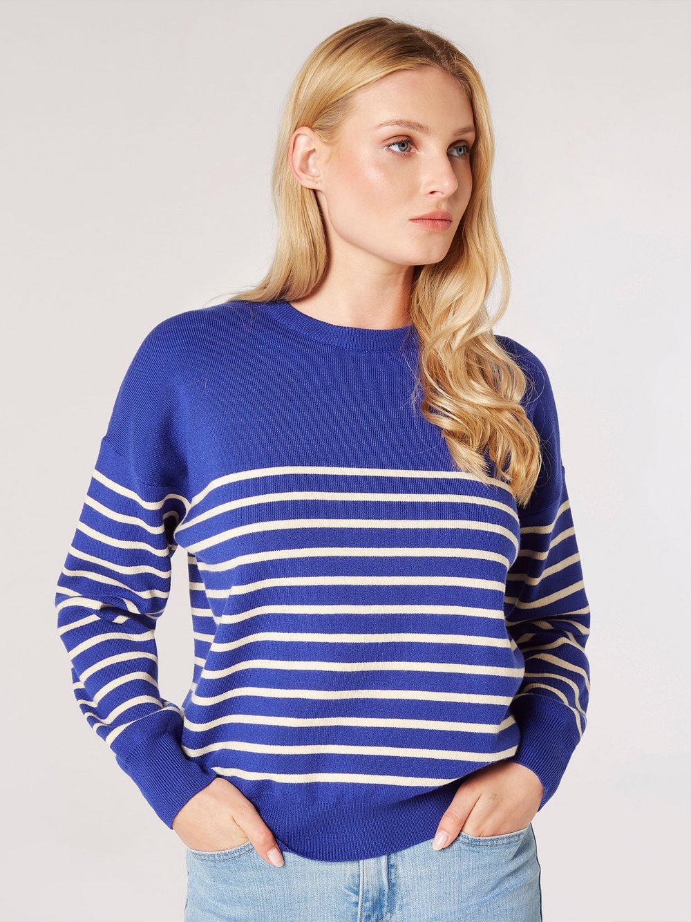 Apricot Pullover Damen Viskose blau gestreift, 42