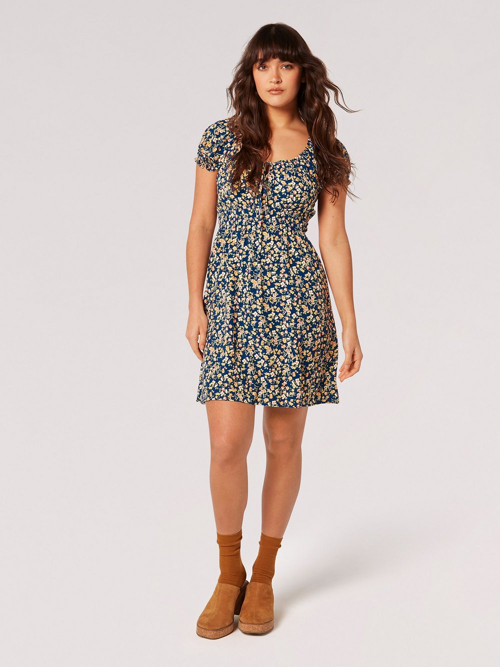 Apricot Minikleid Damen Viskose blau gemustert, 40