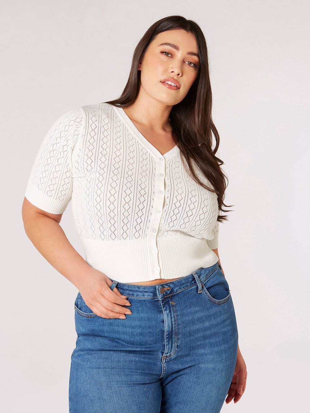 Apricot Bluse Damen Baumwolle beige strukturiert, 48