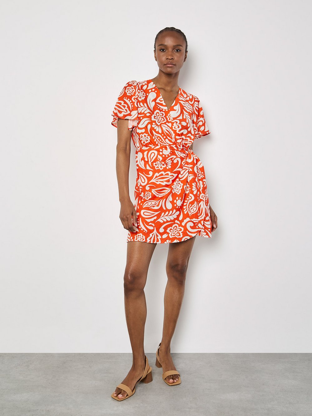 Apricot Minikleid Damen Viskose orange gemustert, 36