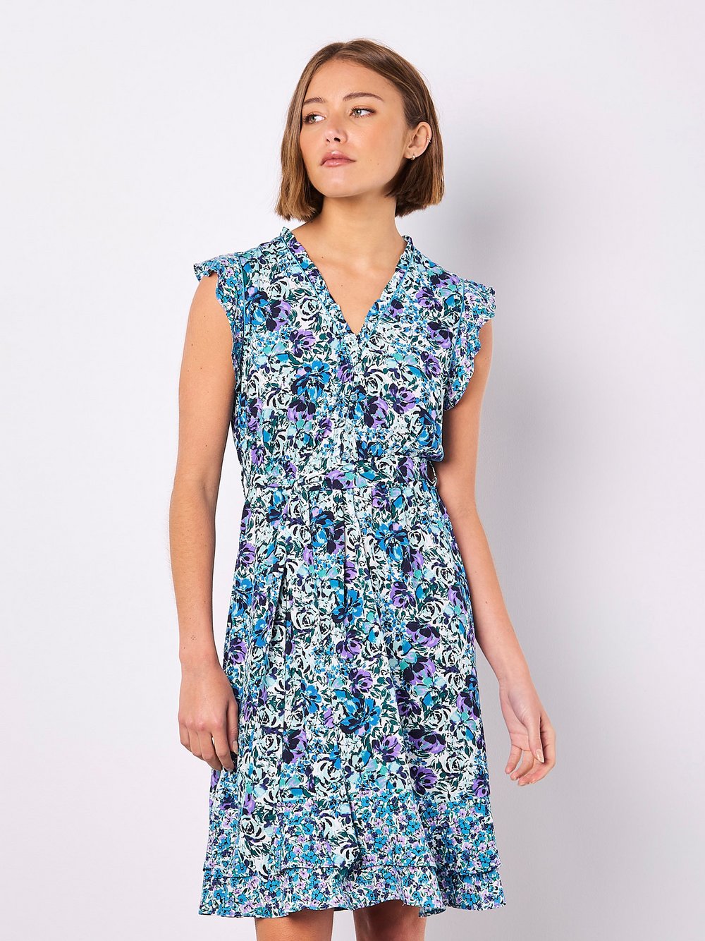 Thumbnail - Apricot Minikleid Damen Viskose blau gemustert, 42