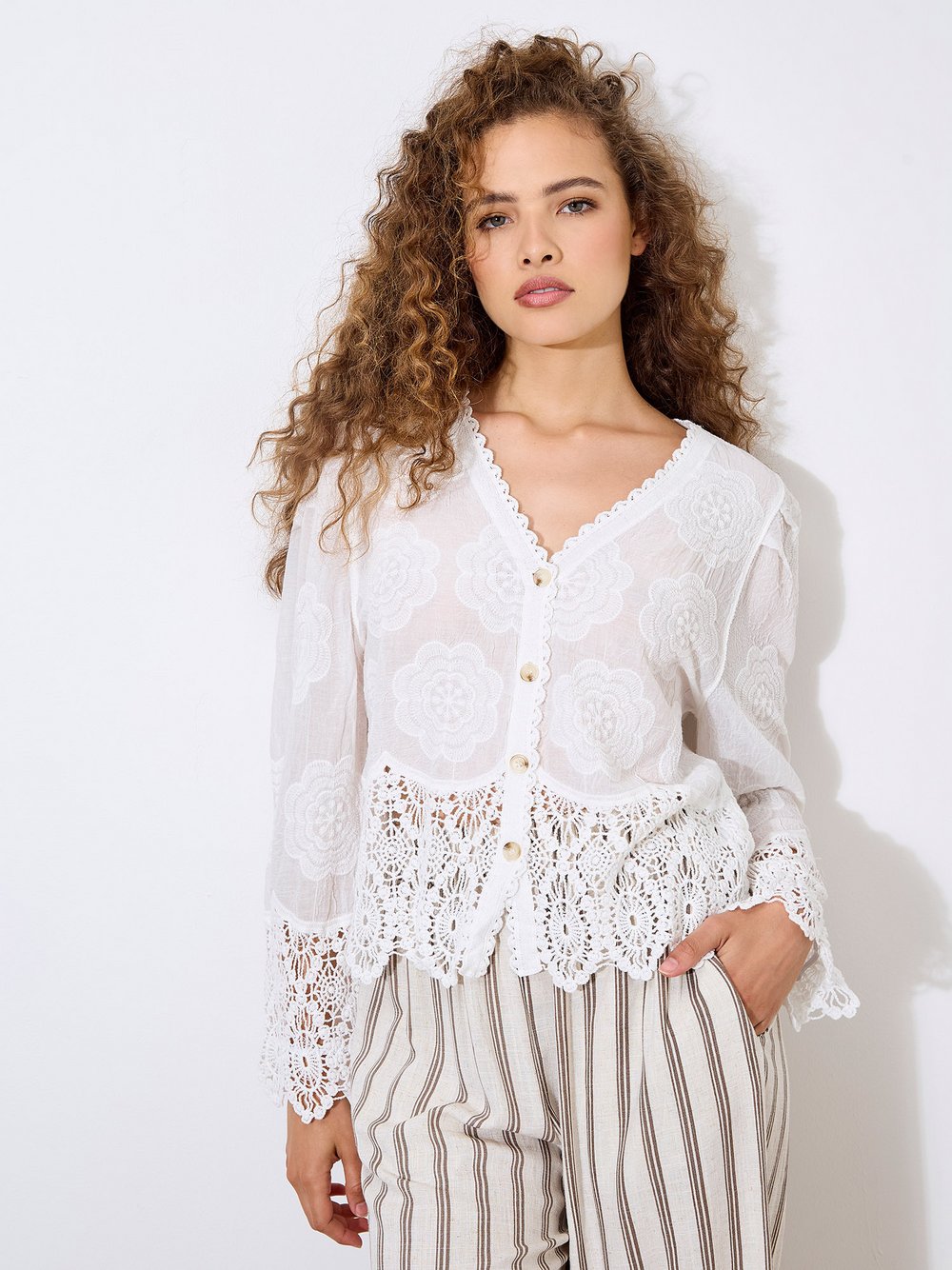 Apricot Bluse Damen Baumwolle weiß, 38
