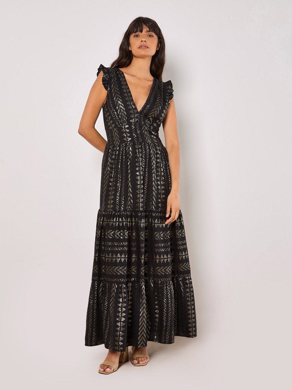Apricot Maxikleid Damen Viskose schwarz strukturiert, 38